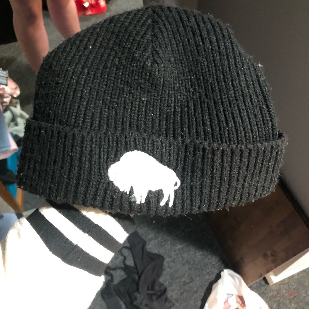 Knit beanie with buffalo detail